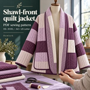 Quilted Jacket Pattern PDF, Sew a Shawl-Collar Patchwork Coat, Print at Home, XS–XXXL | Briar