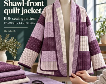 Quilted Jacket Pattern PDF, Sew a Shawl-Collar Patchwork Coat, Print at Home, XS–XXXL | Briar