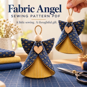 Patron de couture d'ange en tissu (PDF), décoration d'ange facile, projet de couture de Noël illustré, ange à suspendre à faire soi-même