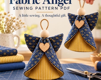 Fabric Angel Sewing Pattern PDF, Easy Angel Ornament, Illustrated Christmas Sewing Project, DIY Hanging Angel
