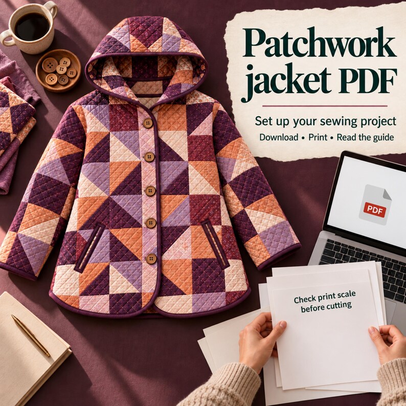 Patchwork Jacket Sewing Pattern PDF, Relaxed Hooded Layer in XS–3XL - image 7