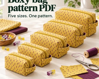 Boxy Bag Pattern PDF, 5 Sizes XS–XL, Sewing Tutorial for Handmade Pouches