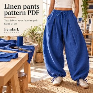 Linen Pants Pattern PDF, Unisex Barrel Trousers, Sizes 0–30, Illustrated Sewing Instructions