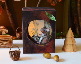 Two shadow boxes  mouse and squirrel, given as a gift or for the nature table