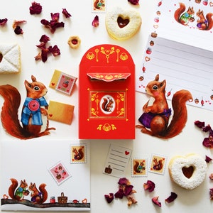 Set da scrittura Scoiattolo di San Valentino con busta, carta da lettere, cassetta postale di San Valentino e dolci francobolli