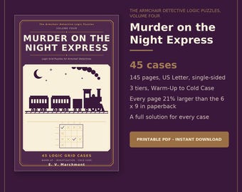 Mystery Logic Grid Puzzle Book PDF, 45 Printable Whodunit Cases on a Sleeper Train, Murder on the Night Express [PDF]