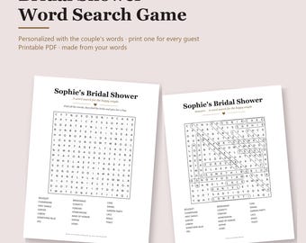 Bridal Shower Word Search Personalized, Custom Bridal Shower Game with the Couple's Words, Printable PDF