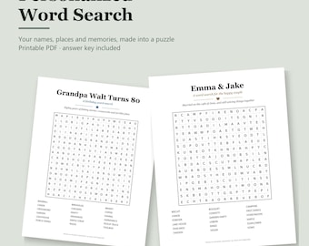 Personalized Word Search Puzzle, Custom Gift with Your Names and Memories, Wedding, Anniversary or Birthday Printable PDF