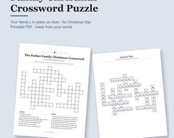 Family Christmas Crossword Puzzle Personalized, Custom Holiday Game with Your Family's Own Clues, Printable PDF