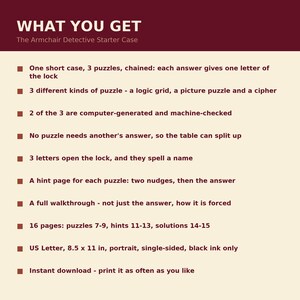 Mini Escape Room Printable, Print at Home Detective Mystery Puzzle Game for Adults and Teens, 3 Puzzles with Hints and Answers bild 2