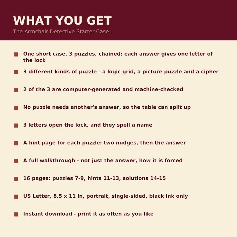 Mini Escape Room Printable, Print at Home Detective Mystery Puzzle Game for Adults and Teens, 3 Puzzles with Hints and Answers bild 2