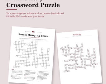Anniversary Crossword Puzzle Personalized, Custom Crossword Gift of Your Years Together, Paper Anniversary Gift, Printable PDF