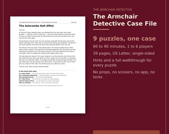 Escape Room Printable Detective Case File, Print at Home Murder Mystery Puzzle Game for Adults and Teens, Hints and Answers PDF