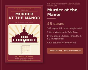 Mystery Logic Grid Puzzle Book PDF, 45 Printable Whodunit Cases with Full Solutions, Murder at the Manor [Instant Download]