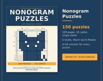 Nonogram Puzzle Book PDF, 150 Picture Logic Grids, Six Levels (Instant Download)