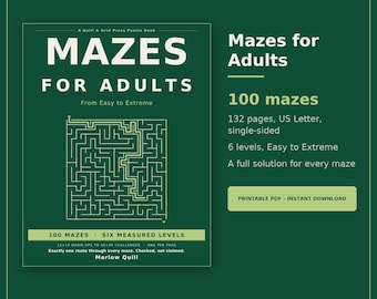 Adult Maze Book, 100 Puzzles, Easy to Extreme Levels (PDF Download)