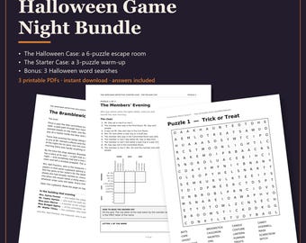 Halloween Game Night Bundle Printable: 2 Escape Room Games and Halloween Word Searches, Detective Mystery Party Games PDF