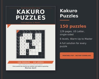 Kakuro Puzzle Book PDF, 150 Cross Sums Grids, Six Levels (Instant Download)