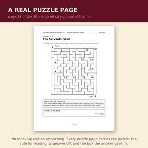 Peut inclure: Une page de puzzle blanche intitul&eacute;e The Servants' Stair issue de The Armchair Detective Case File. La page pr&eacute;sente un labyrinthe en noir et blanc avec des lettres dispers&eacute;es, des instructions pour lire la r&eacute;ponse et une case pour la lettre finale.