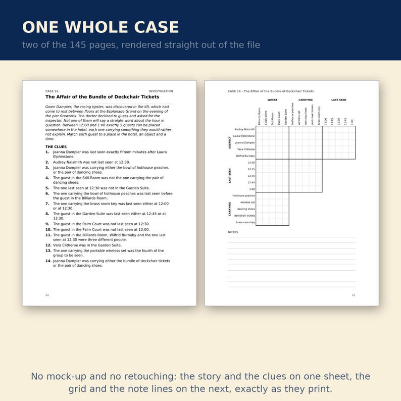 Mystery Logic Grid Puzzle Book PDF, 45 utskrivbara Whodunit-fall på ett hotell vid havet, Mord på Grand Hotel [PDF] bild 3