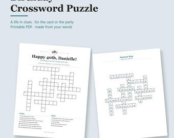 Birthday Crossword Puzzle Personalized, Custom Crossword Gift for a 30th, 40th, 50th or 80th Birthday, Printable PDF