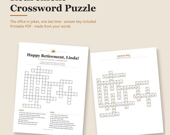 Retirement Crossword Puzzle Personalized, Custom Office Farewell Game, Retirement Party Activity or Gift, Printable PDF