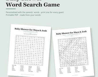 Baby Shower Word Search Personalized, Custom Baby Shower Game with the Parents' Words, Printable PDF