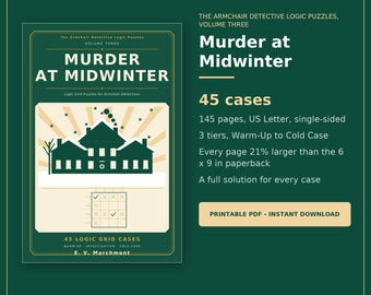 Christmas Mystery Logic Grid Puzzle Book PDF, 45 Printable Whodunit Cases in a Snowbound House, Murder at Midwinter