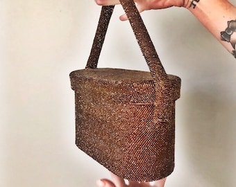 Vintage Beaded Box Purse Copper