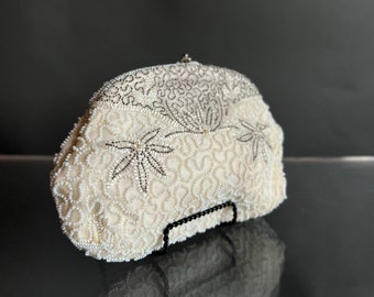 Vintage 50s Ivory Beaded Clutch Belgium