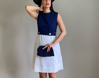 Vintage 70s Linen Colorblock Shift Dress