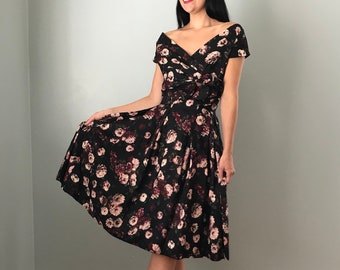 Vintage 50s/60s Silk Harvey Berin Floral Fit n Flare Dress