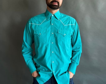 Vintage 90s Teal Western Cowboy Shirt