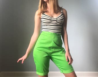 Vintage 60s Neon Green Hi Waist Pinup Shorts Deadstock 2 SIZES