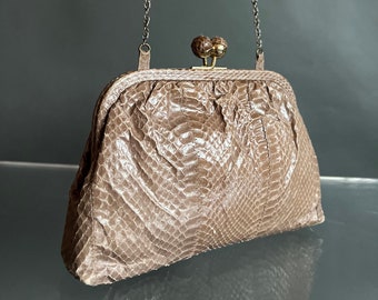 Vintage 70s Authentic Snakeskin Clutch w/ Metal Chain