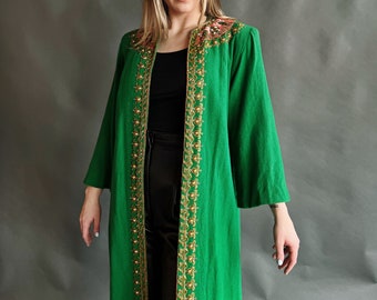 Vintage 40s Embellished Kelly Green Wool Dress Coat