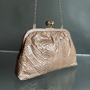 Vintage 70s Authentic Snakeskin Clutch w/ Metal Chain image 1