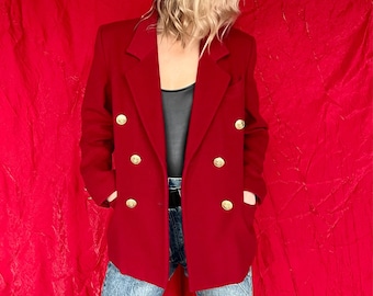 Vintage 80s French Wool & Cashmere Double Breasted Red Blazer