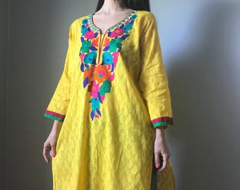 Authentic Yellow Floral Embroidery Kameez Tunic