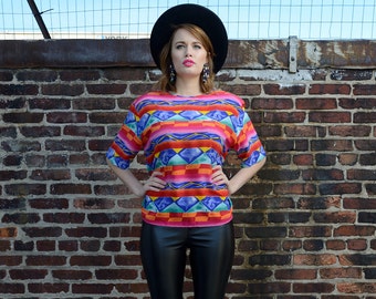 Vintage 80s Silk Graphic Blouse