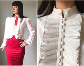 Vintage 60s Ruffle Front Tuxedo Blouse