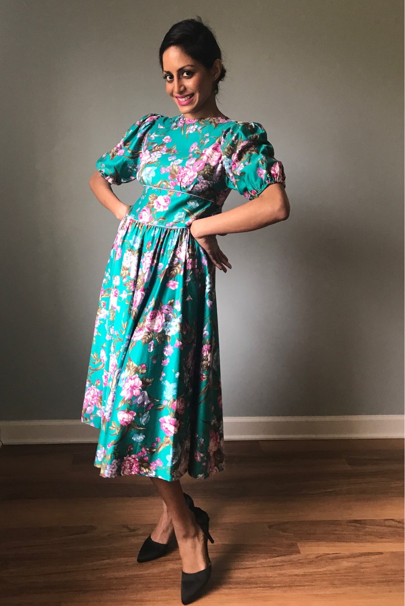 Vintage 80s Does 50s Floral Fit & Flare Dress image 2