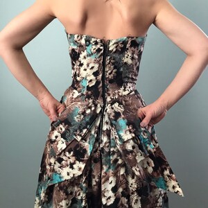 Vintage 50s Silk Strapless Floral Print Fit and Flare image 5