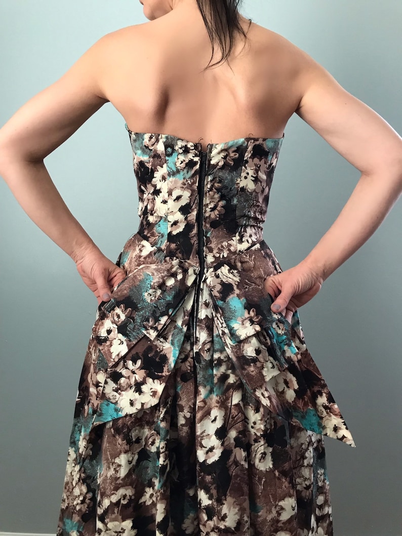 Vintage 50s Silk Strapless Floral Print Fit and Flare image 5