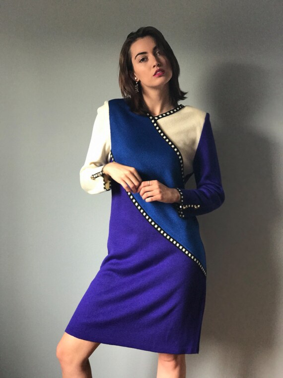 Vintage 80s Color Block Sweater Dress