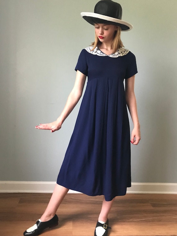 Vintage Style Navy Babydoll Dress - image 1