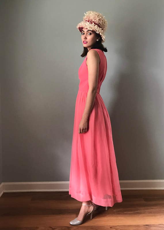 Vintage 70s Pink Prom Formal Dress - image 3