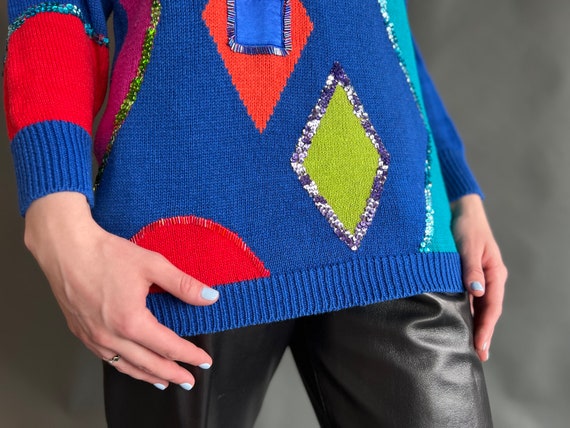 Vintage 80s Abstract Cobalt Sweater - image 5