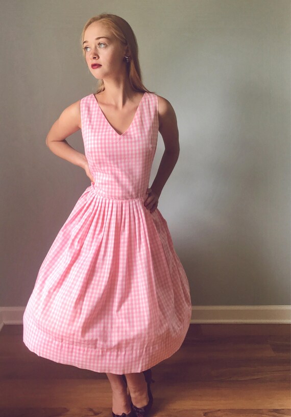 Vintage 50s Pink Gingham Fit & Flare Dress