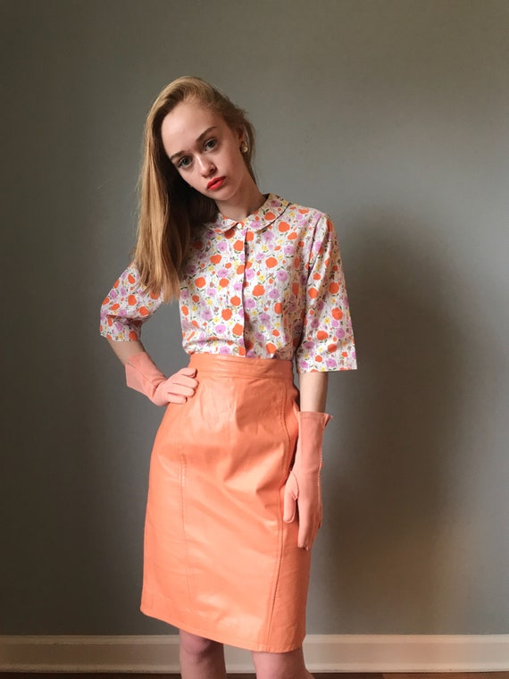 Vintage 50s Cotton Orange Floral Top